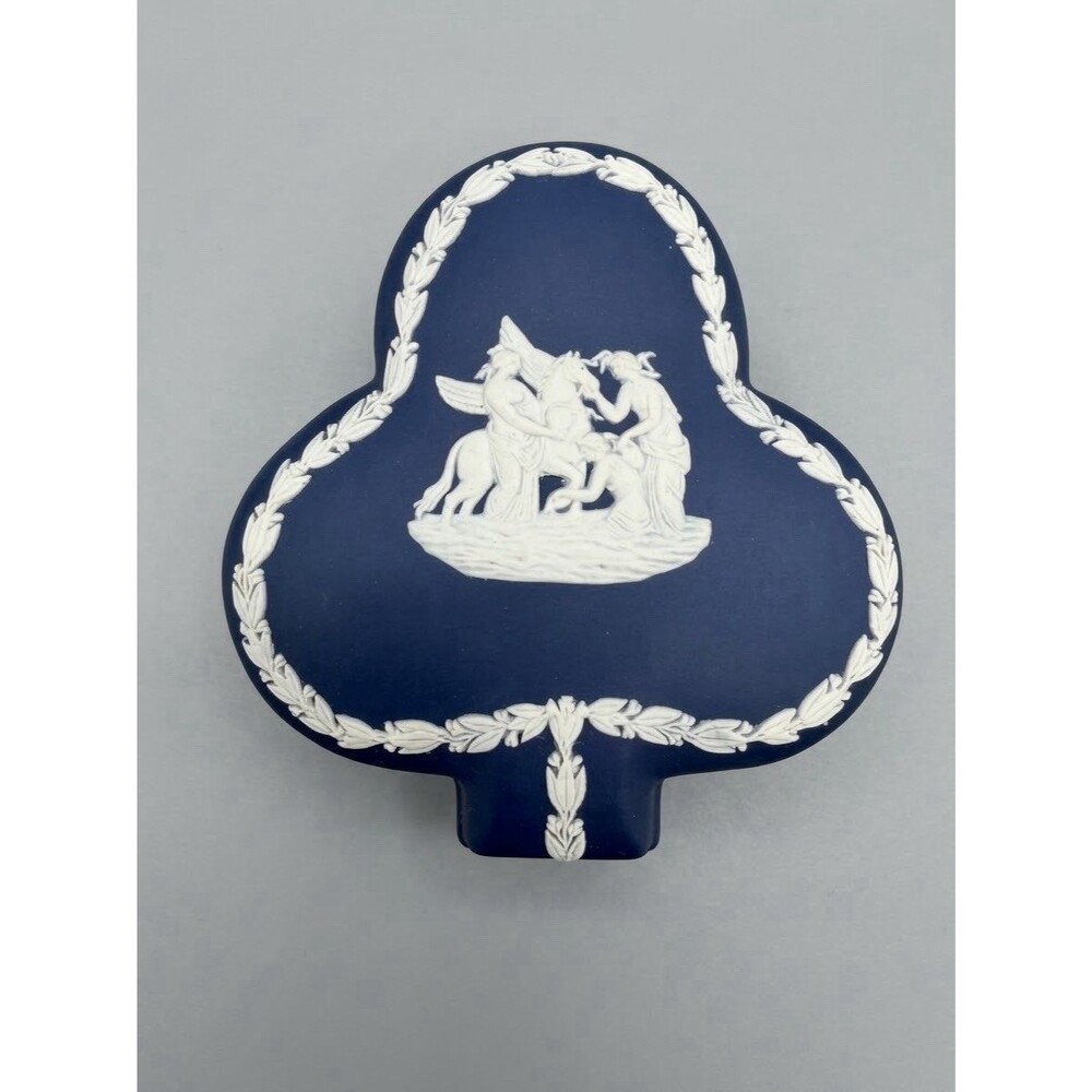 VTG 1972 Wedgwood Portland Dark Blue Jasperware Club Trinket Box Pegasus & Muses